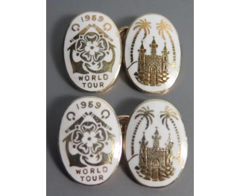 A Pair of 9ct Gold and Enamel World Tour 1959 Cufflinks, 15.8g 