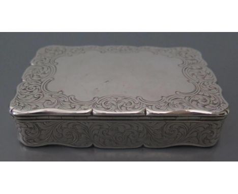 A Victorian Silver Table Snuff Box with chased foliate scroll decoration, Birmingham 1851, Nathaniel Mills, 144g 