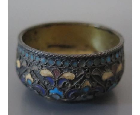A Russian .84 Silver and Champlevé Enamel Salt, AH, 4cm, 25g 