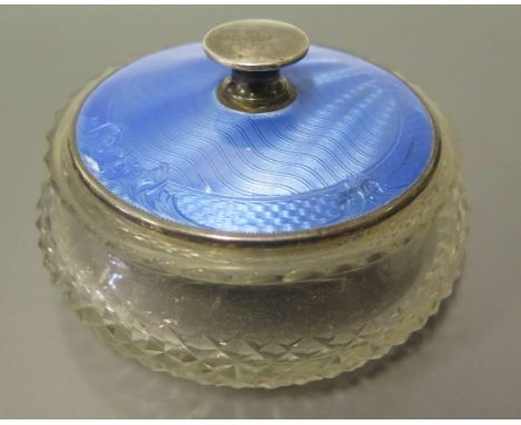 A Cut Glass Powder Bowl with blue guilloché enamel cover, Birmingham, date letter rubbed, William Neal 