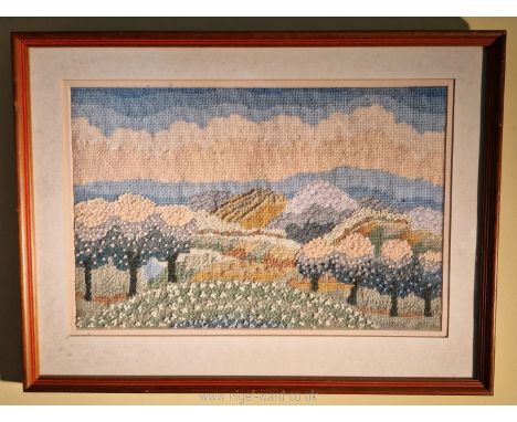 Coleshill Collection: a tapestry landscape after an original by Ivan Rabuzin, framed and glazed, 15" x 9 1/2" (needlework).