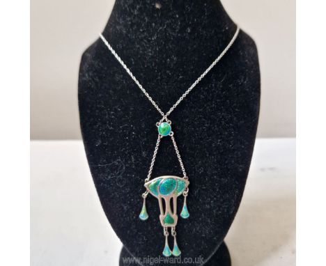 Charles Horner: an exquisite art nouveau enamel and silver pendant on chain, hallmarked Chester 1910; this pendant combines t