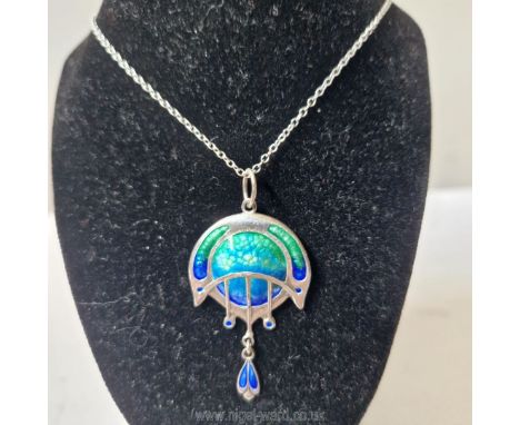 James Fenton Birmingham: a classic late art nouveau silver and enamel pendant on chain, hallmarked for 1908.