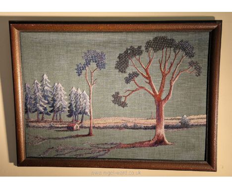 A well executed tapestry landscape picture of tall trees (possibly American work).