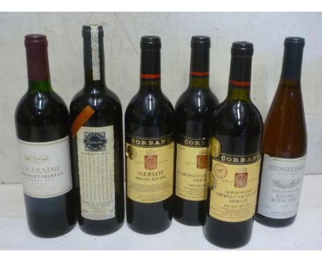 One bottle 1991 Te Mata Estate Coleraine, Hawkes Bay Cabernet-Merlot (level bottom neck), one bottle 1998 Corbans "Cottage Bl