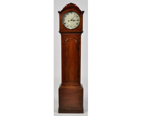 A 19th Century oak longcase clock, with circular white enamel dial, roman numerals, 12in. diameter, faintly inscribed, fitted