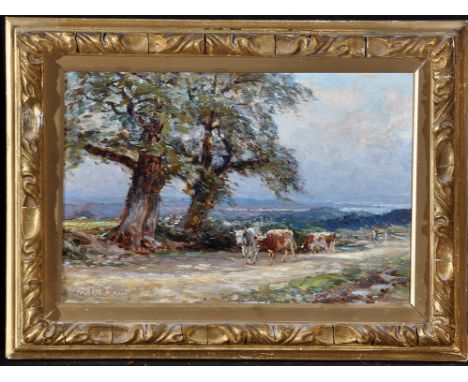 Frederick William Newton Whitehead(1853-1938)"Distant view of Poole Harbour",signed; signed and inscribed on a label verso,oi