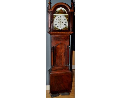 Marshall, Greenside: a 19th Century mahogany longcase clock, the 13in. white painted dial decorated with hunting scenes to th