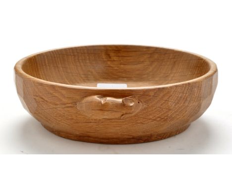 Robert "Mouseman" Thompson: a carved oak bowl, with adzed decoration and carved mouse motif, 6in. diameter.