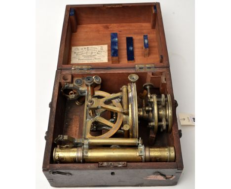 An early 20th Century lacquered brass theodolite, by John Cail, Newcastle upon Tyne, with plated compass and dial ring, in fi