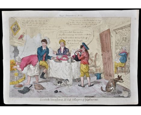 Isaac Cruickshank(1764-1811)"Scotch Clealiness Ni Vide Cottages of Glen Burnie",engraving with hand-colouring, published by T