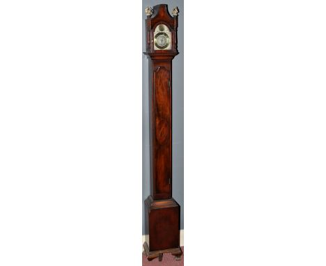 An 18th Century style mahogany slender longcase clock, with 5in. arched brass dial inscribed 'Tempus Fugit', thirty hour chai