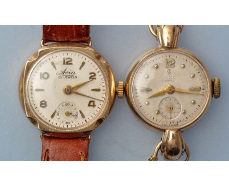Tudor Royal: a lady's 9ct. gold wristwatch, with arrow flight, dot and arabic dial, subsidiary seconds dial; together with Av