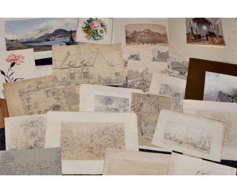 Various Artists(British 19th Century)Sundry drawings and watercolours, mainly topographical and floral studies, including a g