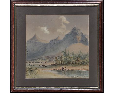 H*** K***(19th Century American School)"Signal Mountain",signed with initials and dated 1845,watercolour,19 x 19cms; 7 1/2 x 