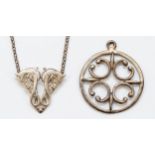 Ola Gorie, a stylised horse necklace, front 33 x 30mm, and a circular pendant, Edinburgh 1973, 21gm
