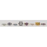 Eight various silver and gemset rings, J - O, 24gm