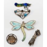 Charles Horner, a silver and enamel Art Nouveau brooch, Chester 1907, enamel loss, a silver and