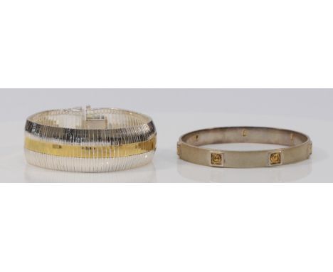 A Scottish silver and gold bangle, by SC, Edinburgh 2003, 63mm and an Italian silver bracelet, 19.3cm, 58gm