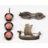 Aarikka, Finland a silver and pink hardstone pendant, stamped marks to loop, 4.5cm, Hestenes, a