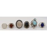 Six silver and gemset dress rings, M - P, 38gm
