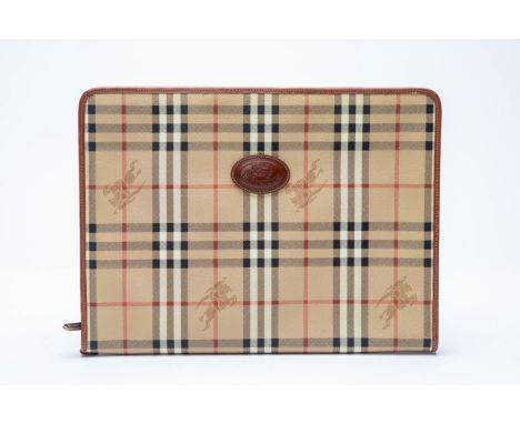 A BURBERRY VINTAGE DOCUMENT BAG
With wrap around zipper closure, with brown fabric interior
27 x 36cm
Condition: GOOD - Items