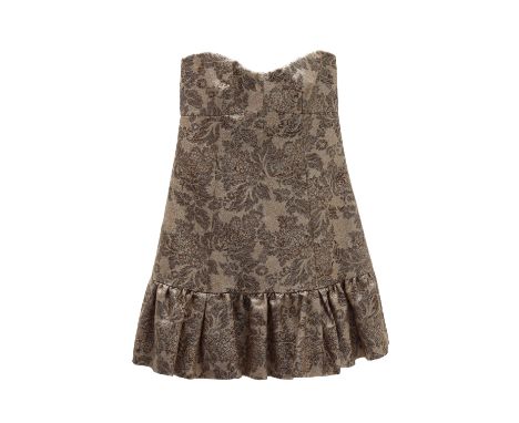 A DOLCE &amp; GABBANA VINTAGE GOLD BROCADE MINI DRESS
Strapless with a built in corset
DOLCE &amp; GABANNA
IT 38
Condition: G