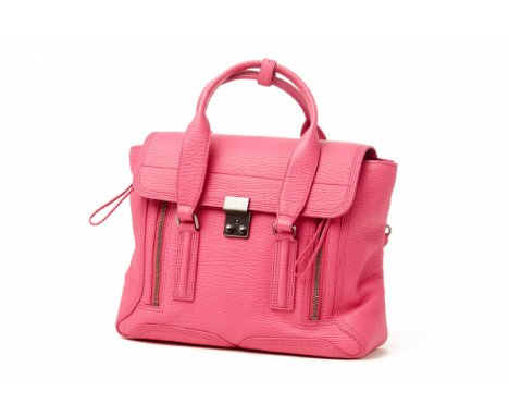 A PHILLIP LIM HOT PINK 3.1 MEDIUM PASHLI LEATHER HANDBAG Textured cow leather. Two top handles, detachable adjustable shoulde