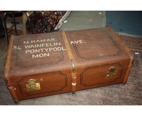 A Bentwood Brass bound Trunk with fitted tray