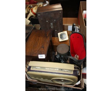 A quantity of miscellanea including a Bush radio, Oak smoker's cabinet, Rosewood box, Tunbridge box, cylindrical ostermilk ti