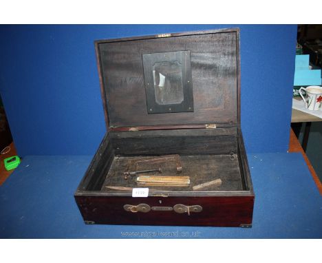 A Mahogany, brass bound Box with miscellaneous tools