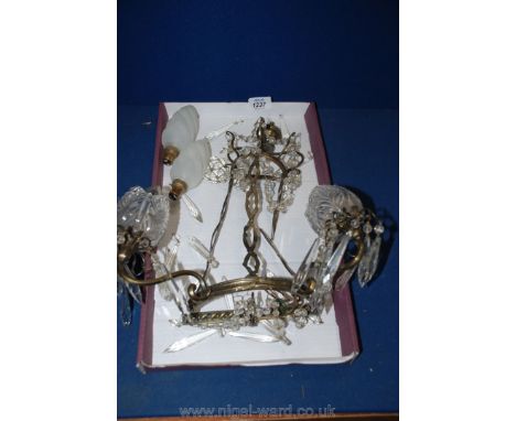 An Art Nouveau Wall light with glass shades, droplets and beads (as found)
