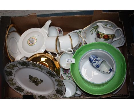A quantity of china including Royal Worcester bowls, ramekins, teapot, cake plate, Carltonware footed bowl, etc.