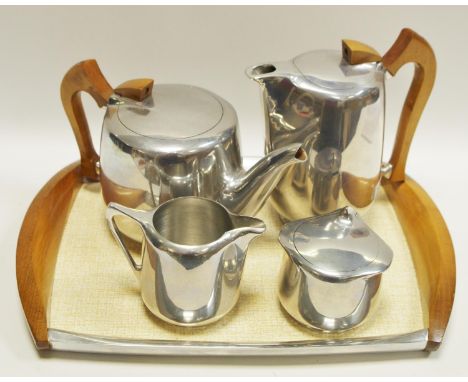 A retro Picquot tea service comprising teapot, water pot , milk and sugar and tray