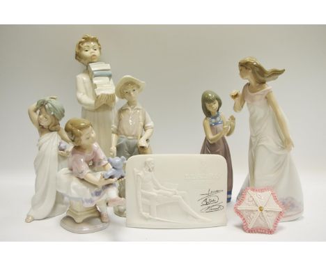 Lladro - 'Afternoon Promenade' model 7636. boxed; a figure of a girl with a Teddy bear, Best Friend, 7620, boxed; others (som