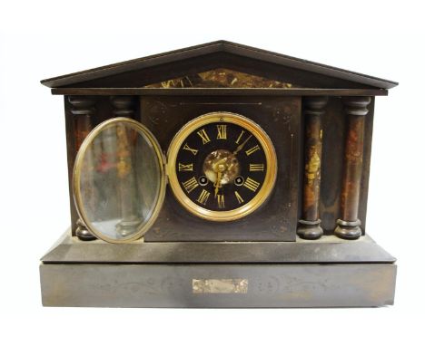 A 19th century French Belge noir architectural mantel clock 