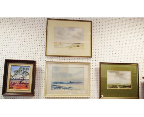Prints and Picture - Audrey E Ockleford, Saltmarsh, signed, watercolour, 25cm x 35cm; Helen Jensen, Burra, signed, oil on boa