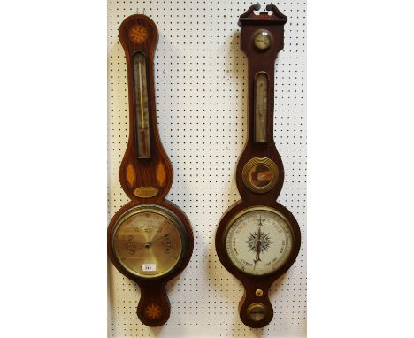 A Sheraton Revival rosewood barometer presentation plaque relating to Frog Island;another 19th century example (2)