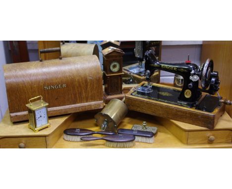 Boxes &amp; Objects - a late Victorian mantel clock in the form of a longcase clock, with key (faults); a Duverdrey &amp; Blo