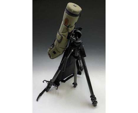A Kowa TSN 823 spotting scope, with canvas cover, tripod and backpack.Condition report: No bloom, focuses well. Grey paintwor