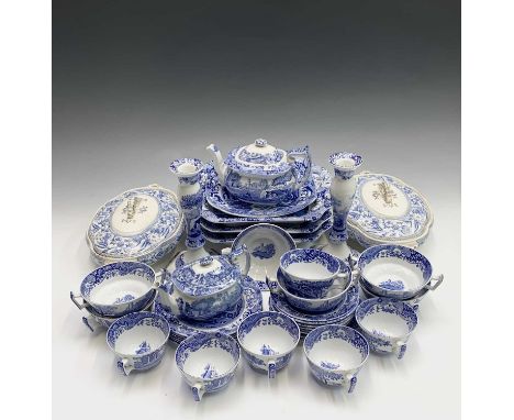 Blue and white. A collection of Spode 'Italian' pattern ceramics (various backstamps) comprising two tea pots, six teacups, s