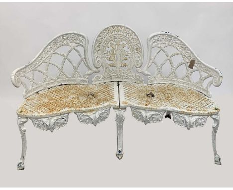 A late 19th/early 20th century French white painted cast iron bench. Width 128cm.Condition report: Some light rusting on the 