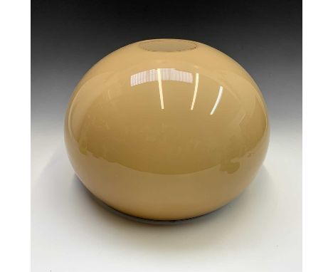 A 1970s butterscotch acrylic light shade, possibly by Harvey Guzzini, with chrome mounts, total diameter 35cm.Condition repor