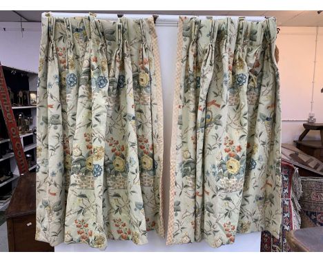 Pinch pleat interlined floral/gingham curtains 114x84cm, 10cm hem, edges sunfaded. 