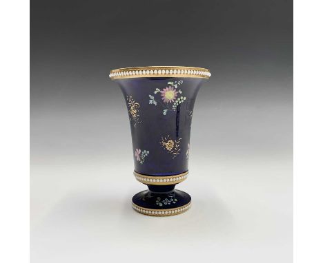 A Spode blue ground trumpet vase, circa 1820, painted pattern number 3420, with scattered floral sprigs and gilt with gilt an