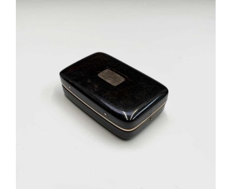 A tortoiseshell and gold snuff box, engraved Mr Quintin Bone, Mains of Kirkmichael 1808, width 7.5cm.