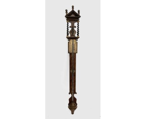 A William III style walnut mercury stick barometer, circa 1900, the brass scale bears signature H. Wynne Londini fc, the case