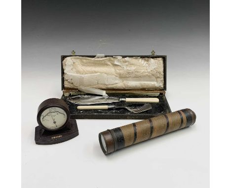 A telescope by G &amp; C Dixey of New Bond Street, a Henley Bakelite laboratory thermometer, and cased set of silver plated f