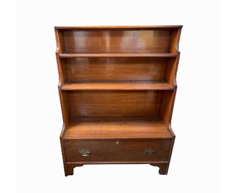 A19th century walnut waterfall bookcase, fitted with three shelves and a lower drawer on bracket feet, height 128cm, width 96