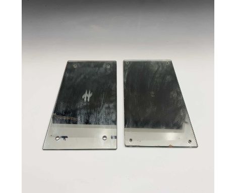 Railwayana - two station/carriage mirrors, one etched BR (British Rail), the other etched with the British Rail double arrow 